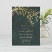 Enchanted Forest Gold Branch Emerald Green Wedding Kaart (Staand voorkant)