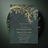 Enchanted Forest Gold Branch Emerald Green Wedding Kaart