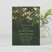 Enchanted Forest Gold Foliage Hunter Green Wedding Kaart (Staand voorkant)