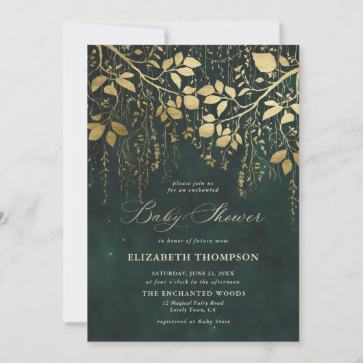 Enchanted Forest Gold Greenery Magisch Baby shower Kaart (Voorkant)