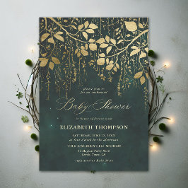 Enchanted Forest Gold Greenery Magisch Baby shower Kaart