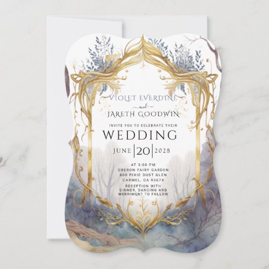 Enchanted Forest Gold Lijst Wedding Kaart (Voorkant)