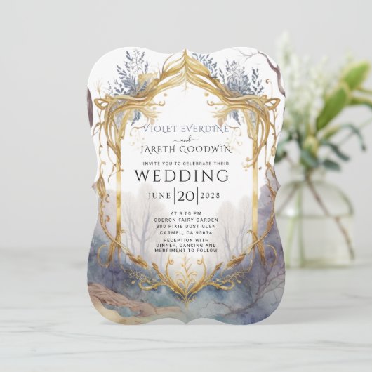 Enchanted Forest Gold Lijst Wedding Kaart (Staand voorkant)