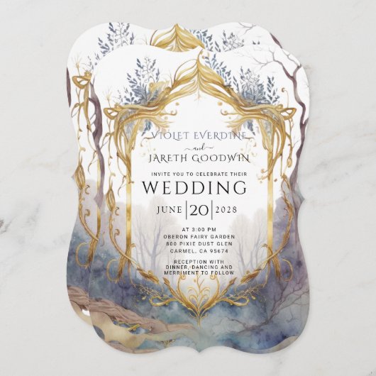 Enchanted Forest Gold Lijst Wedding Kaart (Voorkant / Achterkant)