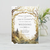 Enchanted Forest Gold Portal bruiloft uitnodiging (Staand voorkant)