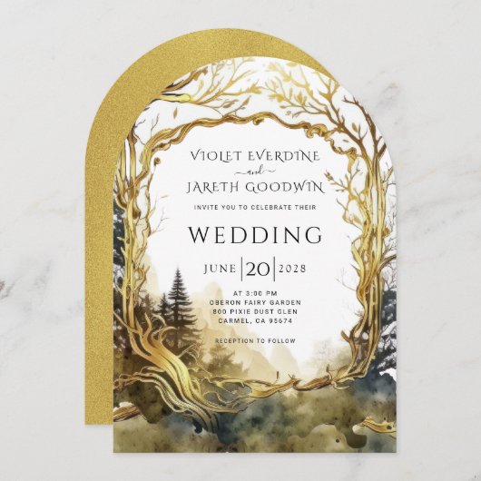 Enchanted Forest Gold Portal bruiloft uitnodiging (Voorkant / Achterkant)