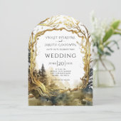 Enchanted Forest Gold Portal bruiloft uitnodiging (Staand voorkant)