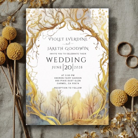 Enchanted Forest Gold Portal Wedding Kaart