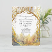 Enchanted Forest Gold Portal Wedding Kaart (Staand voorkant)