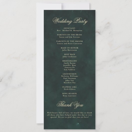 Enchanted Forest Gold Vine Elegant Wedding Program (Achterkant)
