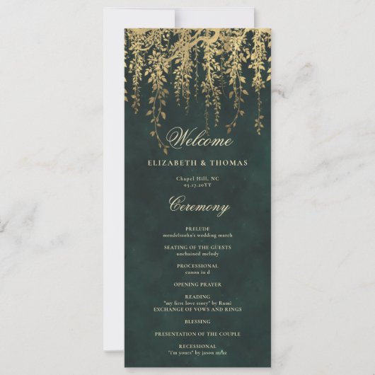 Enchanted Forest Gold Vine Elegant Wedding Program (Voorkant)