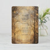 Enchanted Forest Gold Wedding Kaart (Staand voorkant)