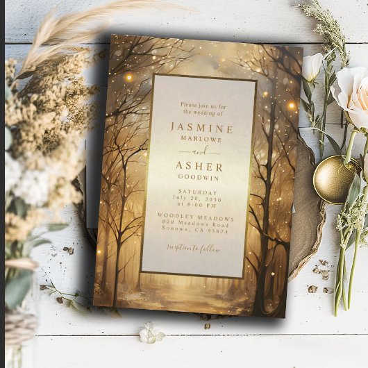 Enchanted Forest Gold Wedding Kaart