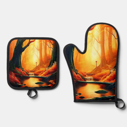 Enchanted Forest Golden Glow Ovenwant & Pannenlap Set (Voorkant)