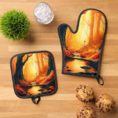 Enchanted Forest Golden Glow Ovenwant & Pannenlap Set (Top down)