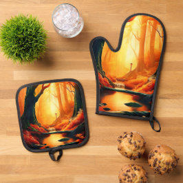 Enchanted Forest Golden Glow Ovenwant & Pannenlap Set