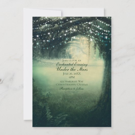 Enchanted Forest Green Blue Lights Rustic Wedding Kaart (Achterkant)