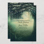 Enchanted Forest Green Blue Lights Rustic Wedding Kaart (Voorkant / Achterkant)