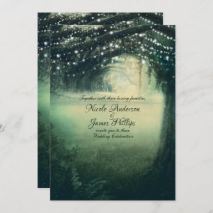Enchanted Forest Green Blue Lights Rustic Wedding Kaart