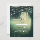 Enchanted Forest Green Blue Lights Wedding RSVP Kaart (Voorkant)