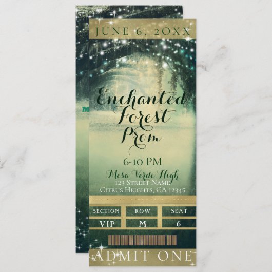 Enchanted Forest Green Blue Prom VIP Party Ticket Kaart (Voorkant / Achterkant)
