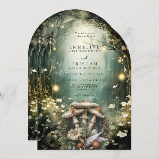 Enchanted Forest Green Wedding Kaart (Voorkant / Achterkant)