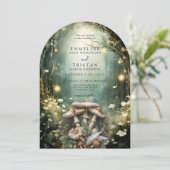 Enchanted Forest Green Wedding Kaart (Staand voorkant)