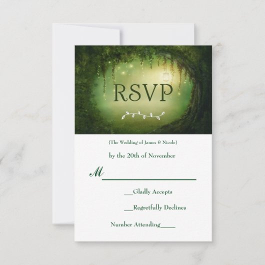 Enchanted Forest Green Wedding RSVP Response Kaart (Voorkant)