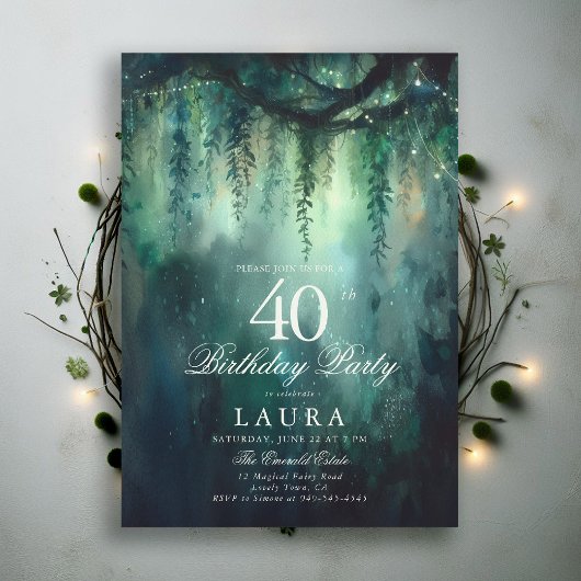 Enchanted Forest Greenery Fairy 40th Birthday Kaart