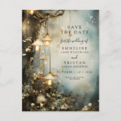 Enchanted Forest hangende lantaarns bruiloft Aankondigingskaart (Voorkant)