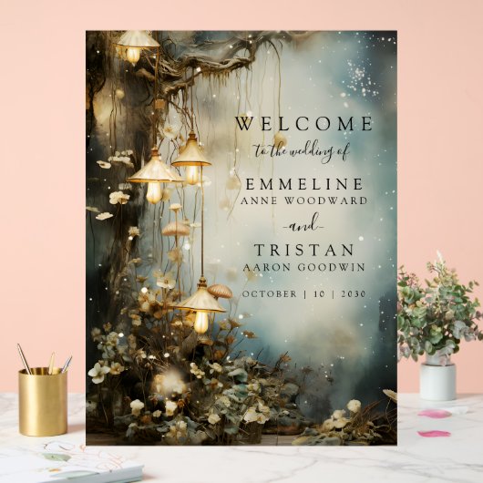 Enchanted Forest hangende lantaarns bruiloft Acryl Bord (Huwelijk)