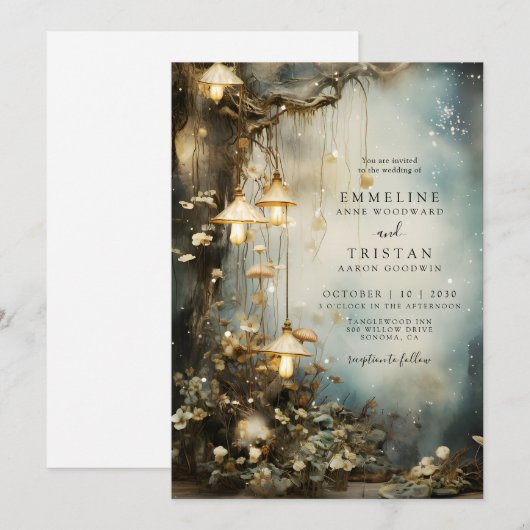 Enchanted Forest hangende lantaarns bruiloft Kaart (Voorkant / Achterkant)
