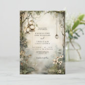Enchanted Forest hangende lantaarns bruiloft Kaart (Staand voorkant)
