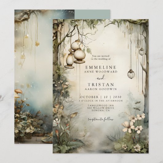 Enchanted Forest hangende lantaarns bruiloft Kaart (Voorkant / Achterkant)