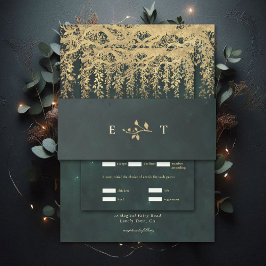 Enchanted Forest Hanging Gold Greenery Wedding Uitnodigingen Wikkel