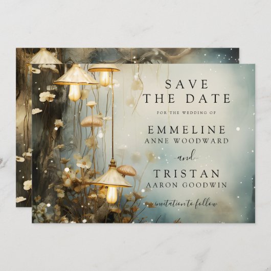 Enchanted Forest Hanging Lanterns Wedding Save The Date (Voorkant / Achterkant)
