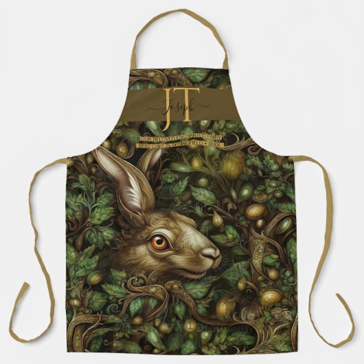 Enchanted forest hare groen bruin custom Monogram Schort (Voorkant)