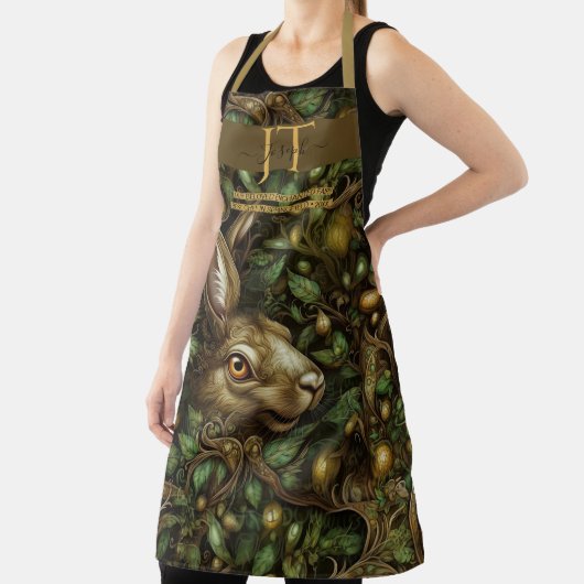 Enchanted forest hare groen bruin custom Monogram Schort (Insitu)