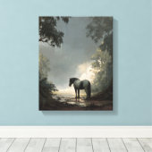 Enchanted Forest Horse Light Beam Art Canvas Afdruk (Insitu (Houten vloer))