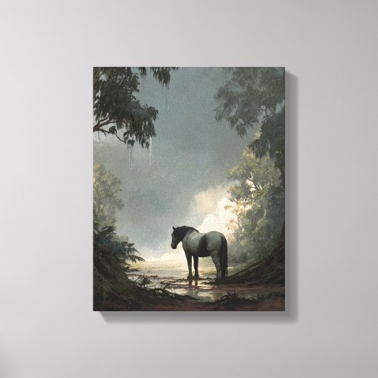 Enchanted Forest Horse Light Beam Art Canvas Afdruk (Voorkant)