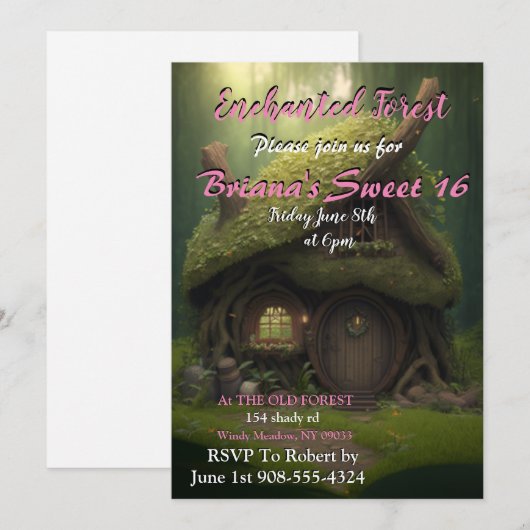 Enchanted Forest Hut Sweet 16 Invitation Kaart (Voorkant / Achterkant)