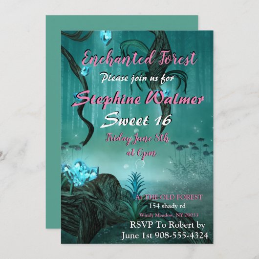 Enchanted Forest Invitations Kaart (Voorkant / Achterkant)