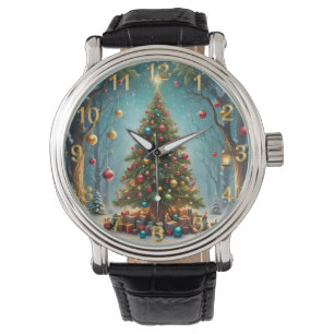 Enchanted Forest: Kerstboom met kerstballen Horloge