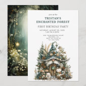 Enchanted Forest Kind's 1e verjaardagsfeestje Kaart (Voorkant / Achterkant)