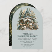 Enchanted Forest Kind's 1e verjaardagsfeestje Kaart (Voorkant / Achterkant)
