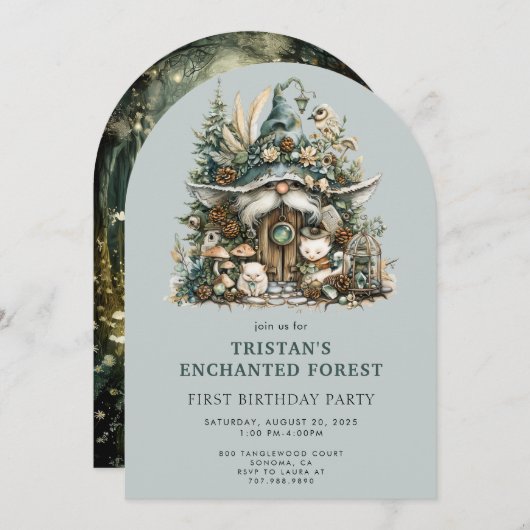 Enchanted Forest Kind's 1e verjaardagsfeestje Kaart (Voorkant / Achterkant)