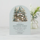 Enchanted Forest Kind's 1e verjaardagsfeestje Kaart (Staand voorkant)