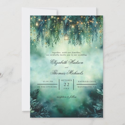 Enchanted Forest Lanterns Fairy Lights Wedding Kaart (Voorkant)