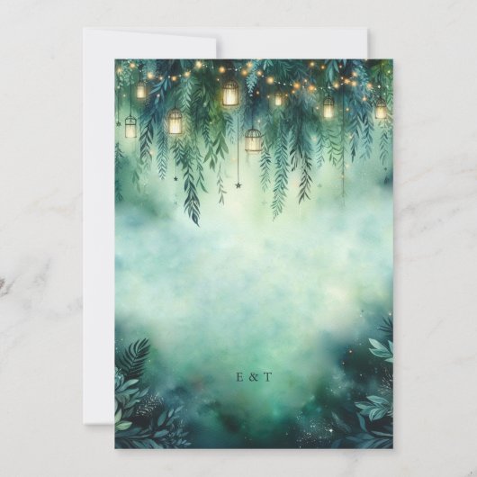 Enchanted Forest Lanterns Fairy Lights Wedding Kaart (Achterkant)