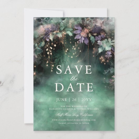 Enchanted Forest Lavendel Bruiloft Save the Date Kaart (Voorkant)